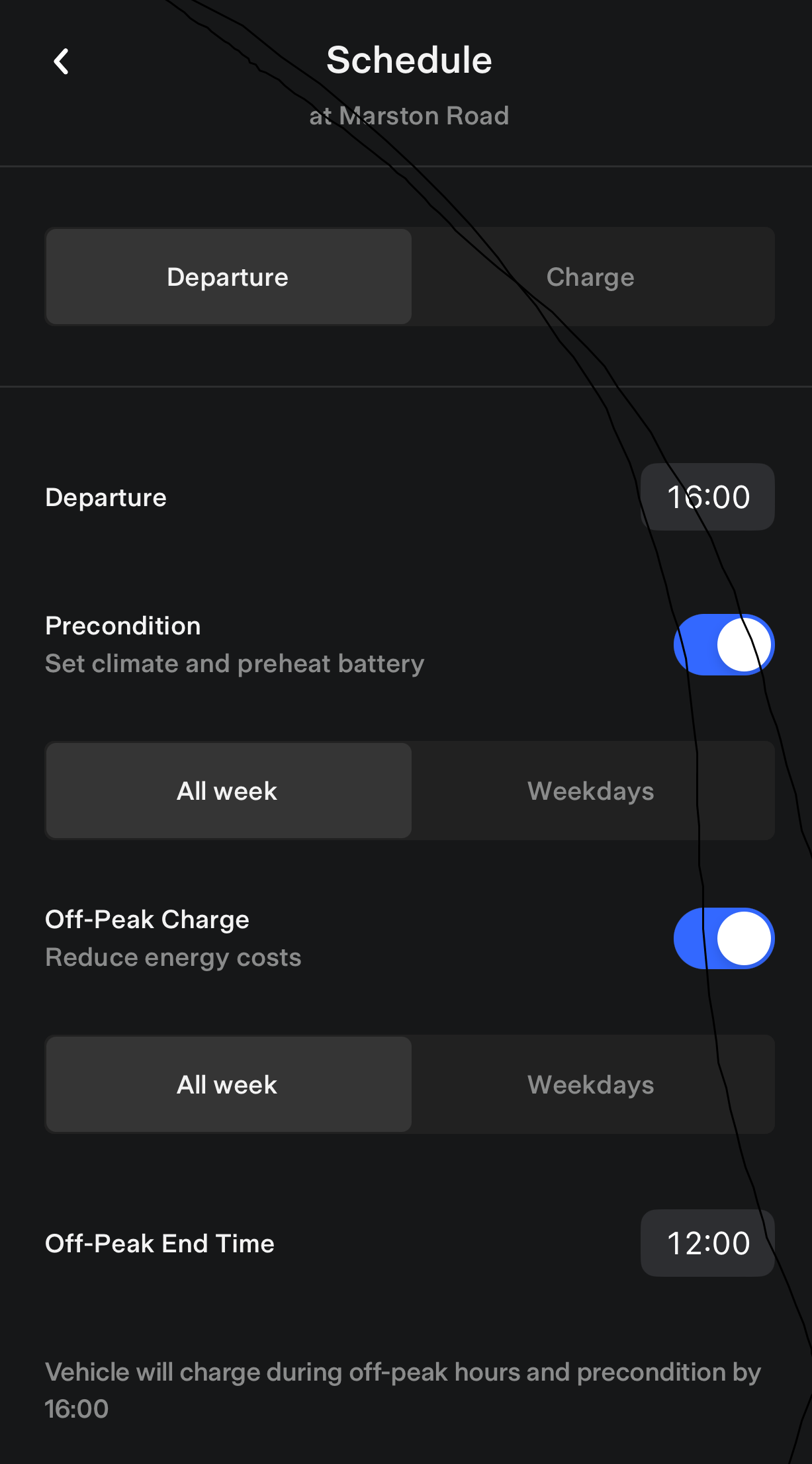 Tesla schedule off-peak charging