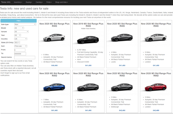 Tesla Worldwide Inventory Search