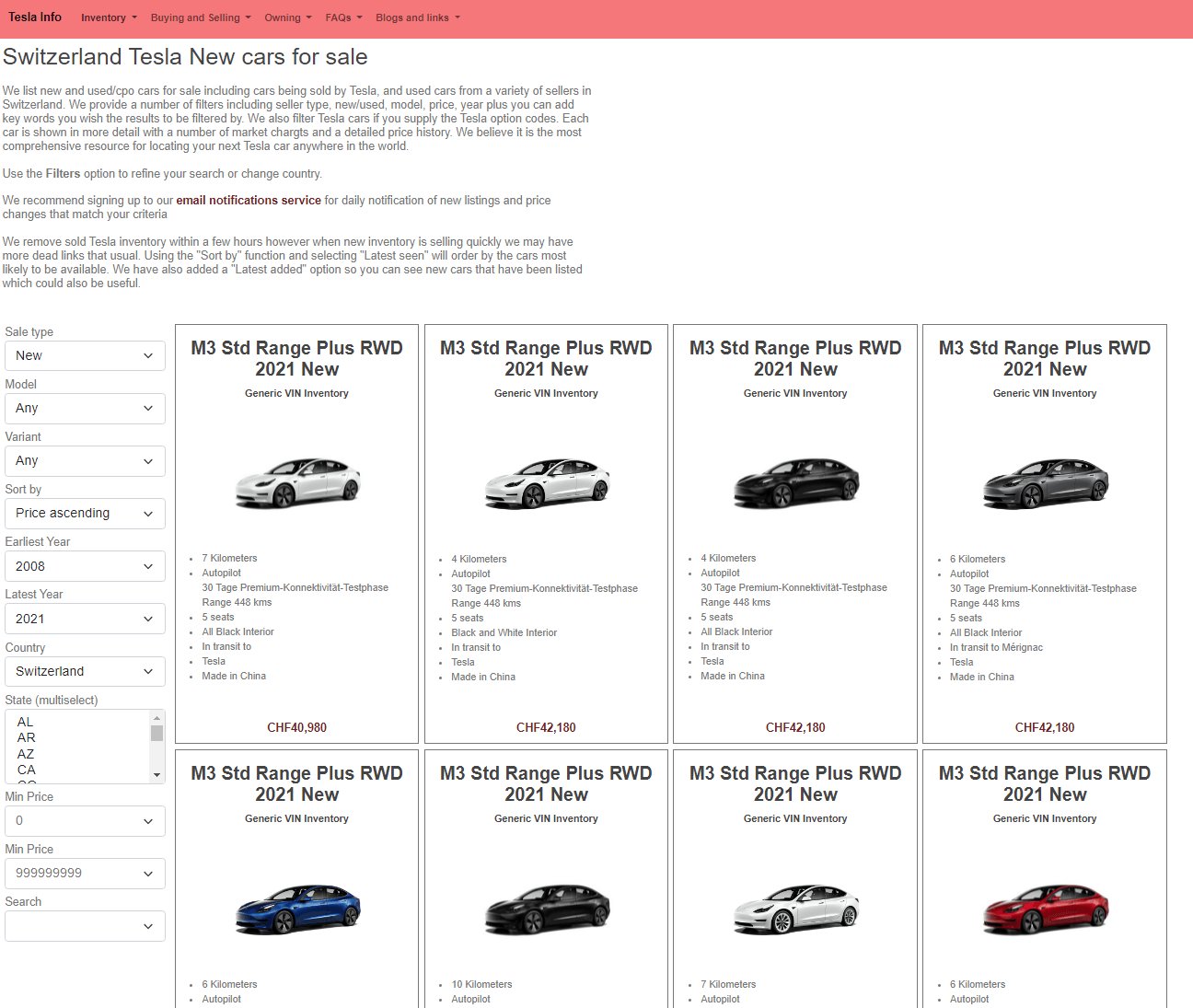 Taiwan Tesla Model 3 cars for sale
