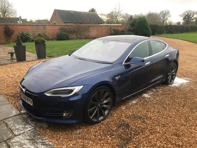 A dried Tesla with gloss protection applied