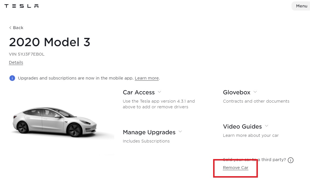 Tesla Remove car from account.