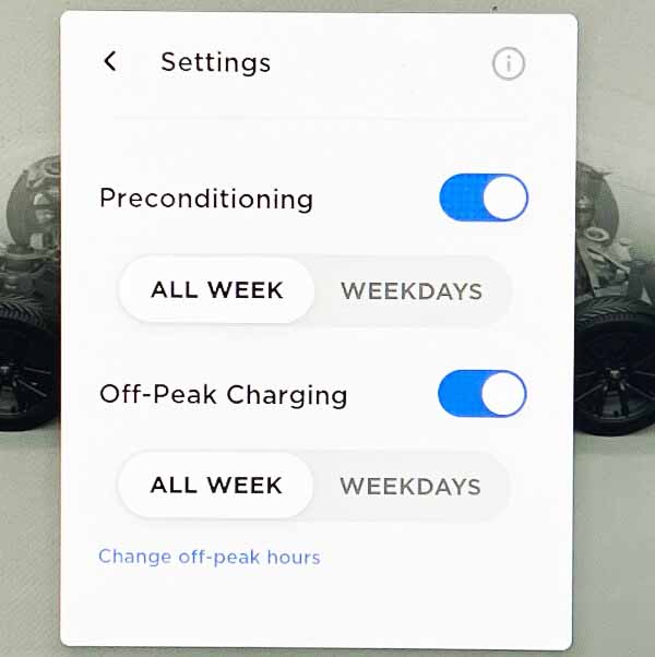 Tesla charging departure time additional settings